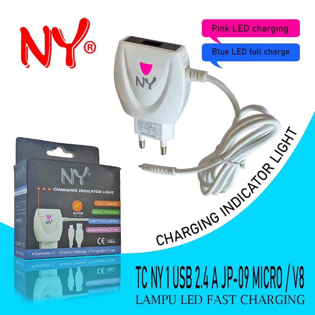 TC NY 1 USB 2.4 A JP-09 MICRO V8 LAMPU LED FAST CHARGING / CHARGER HP MERK BERKUALITAS