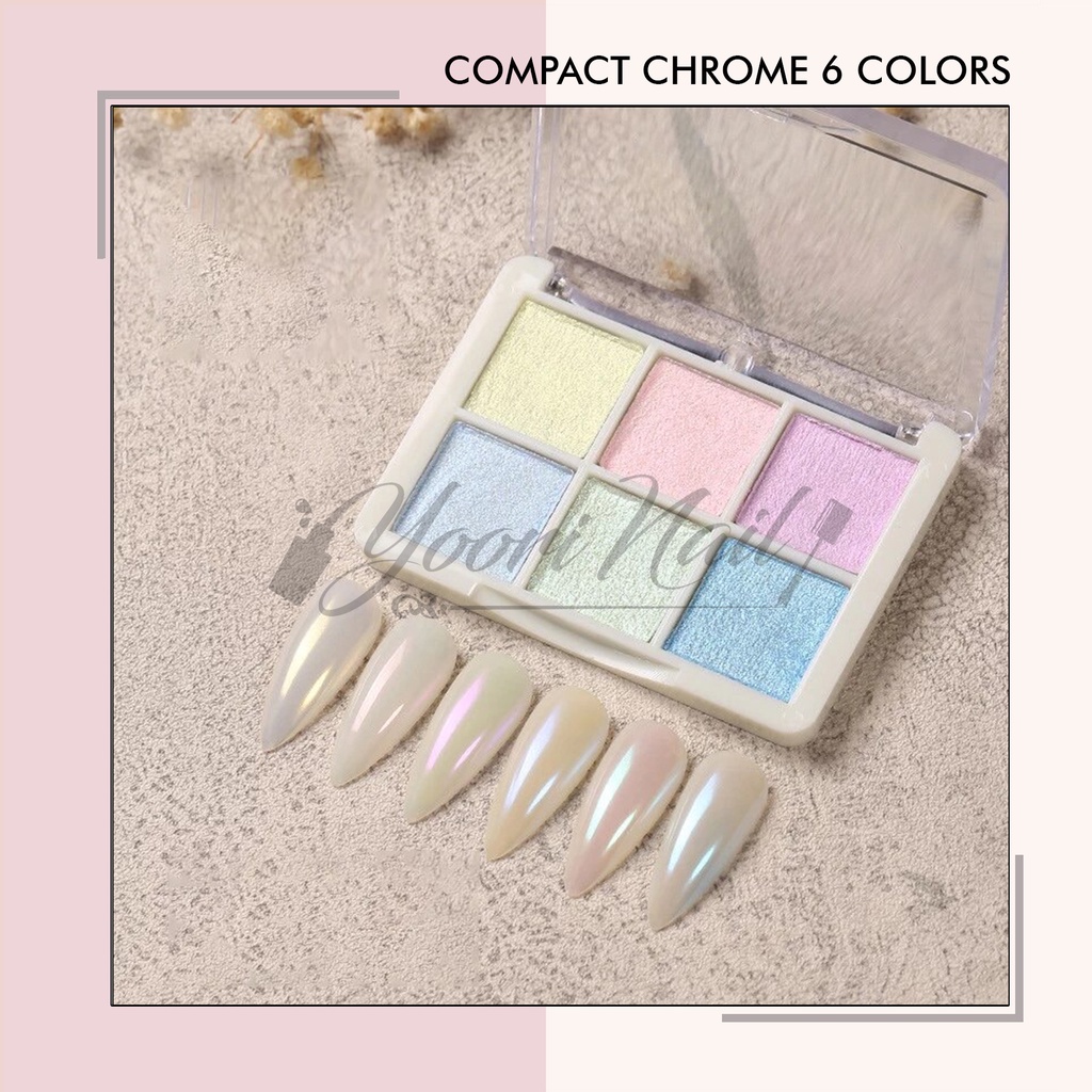 Compact chrome pallete 6 color solid powder mirror effect chrome powder nail art