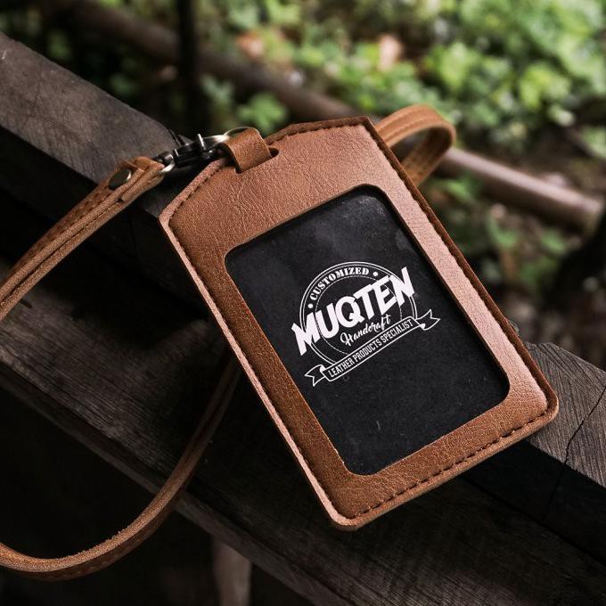 

Name Tag ID Card Holder Patuk Kalung Premium ID Badge Leather