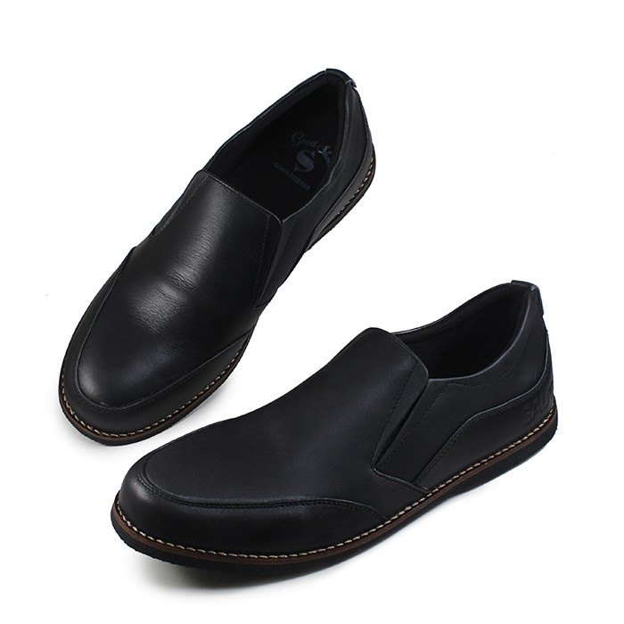 Sauqi Footwear Jager Slip on Leafers Sepatu Pria Slop Sepatu Kulit Asli Hitam