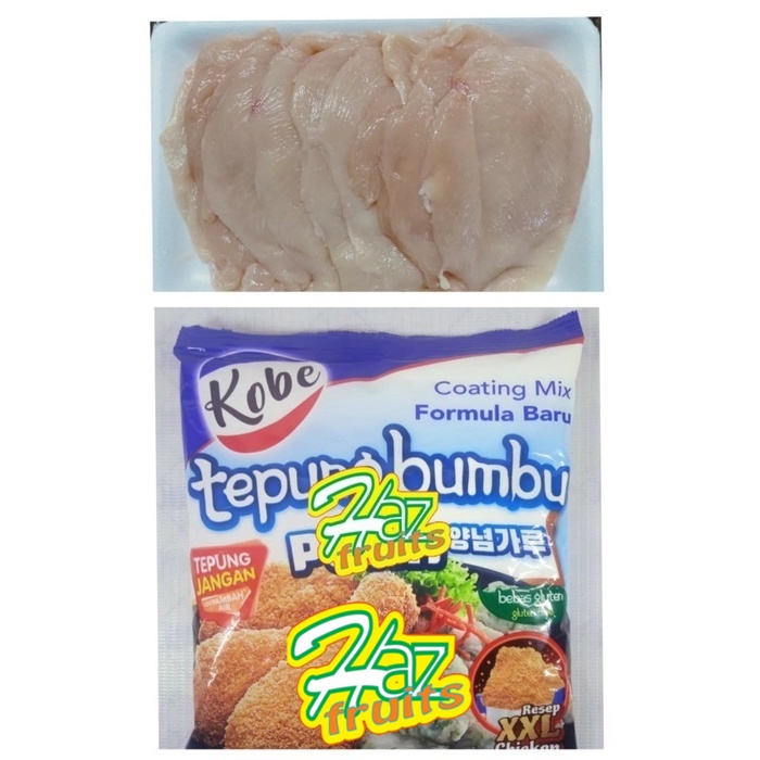 

Dada Ayam Slice 500Gr + Kobe Tepung Bumbu Putih Kentucky 210 Gram