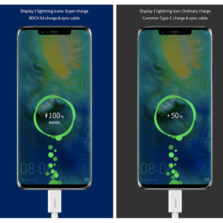 ROCK C4 C TO A 5A FAST CHARGING CABLE SUPER VOOC