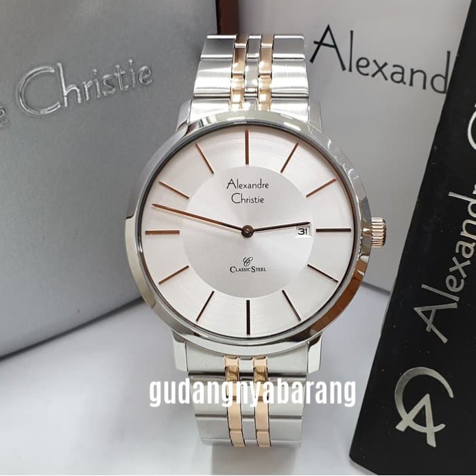 JAM TANGAN PRIA - LAKI - COWOK ALEXANDRE CHRISTIE AC 8598 STAINLESS SILVER COMBINASI ORIGINAL