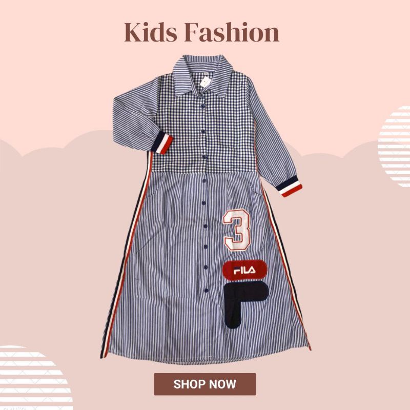 BAJU KOTAK-KOTAK DRESS ANAK PEREMPUAN