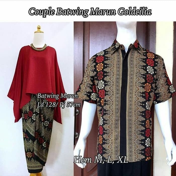 Setelan Couple Kebaya Batwing / Kalong JUMBO Merah dan Lainnya
