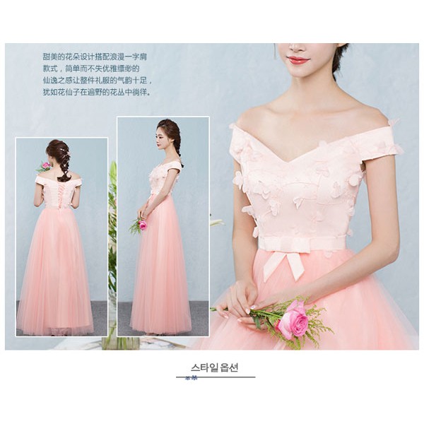 LD.125 GAUN PESTA PANJANG MODEL SABRINA WARNA PEACH