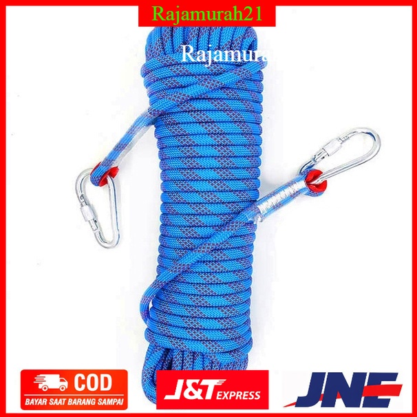 Tali Paracord Panjang Tebing Climbing Rope 10mm 10M/20M with Steel Buckle - Blue