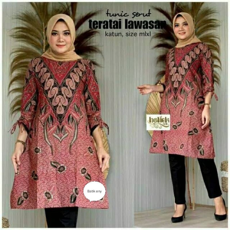 Tunik Batik Lengan Serut Baju Atasan Wanita Bisa Request Ukuran Sesuai Lingkar dada dan Panjang Baju
