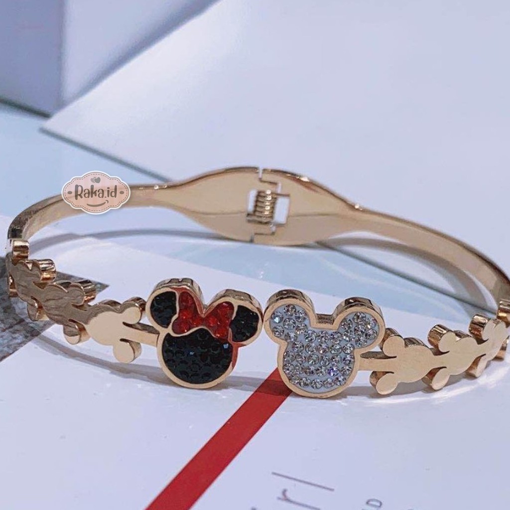 Raka Acc - Gelang Tangan Wanita Gelang Bangle Minnie Hitam Putih Blink TITANIUM Perhiasan Wanita 507