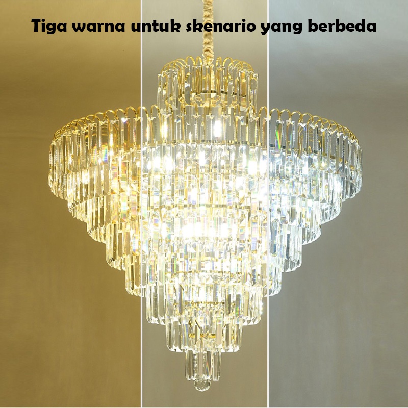 lampu gantung ruang tamu Kristal 3 warna Gold Chandelier Gaya Nordik Minimalis Modern Lampu Hias Gantung