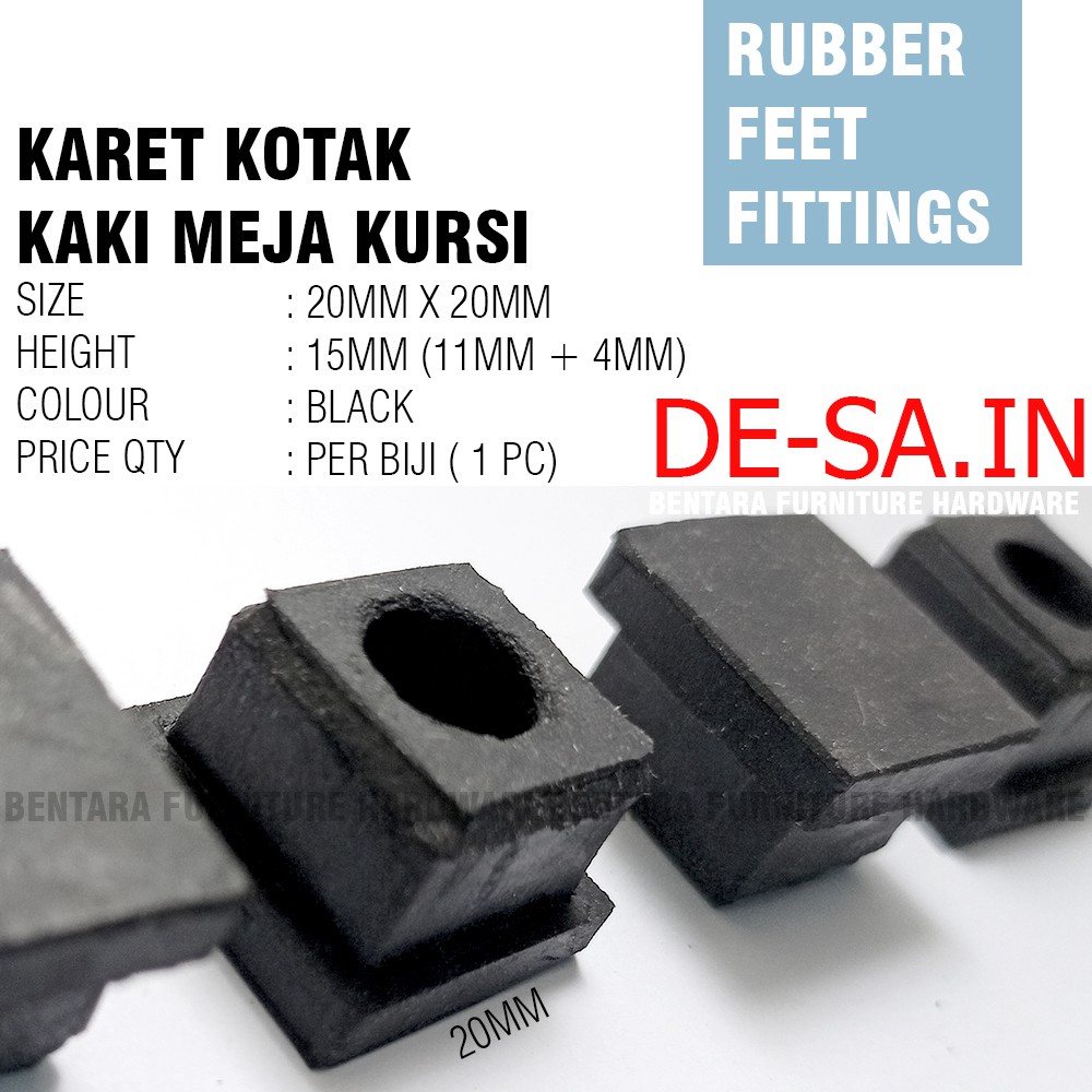 2CM Karet Kotak Pipa Hollow 20X20MM - Karet Hollow Hitam Kaki Meja Kursi Anti Slip Rubber Screw PaD