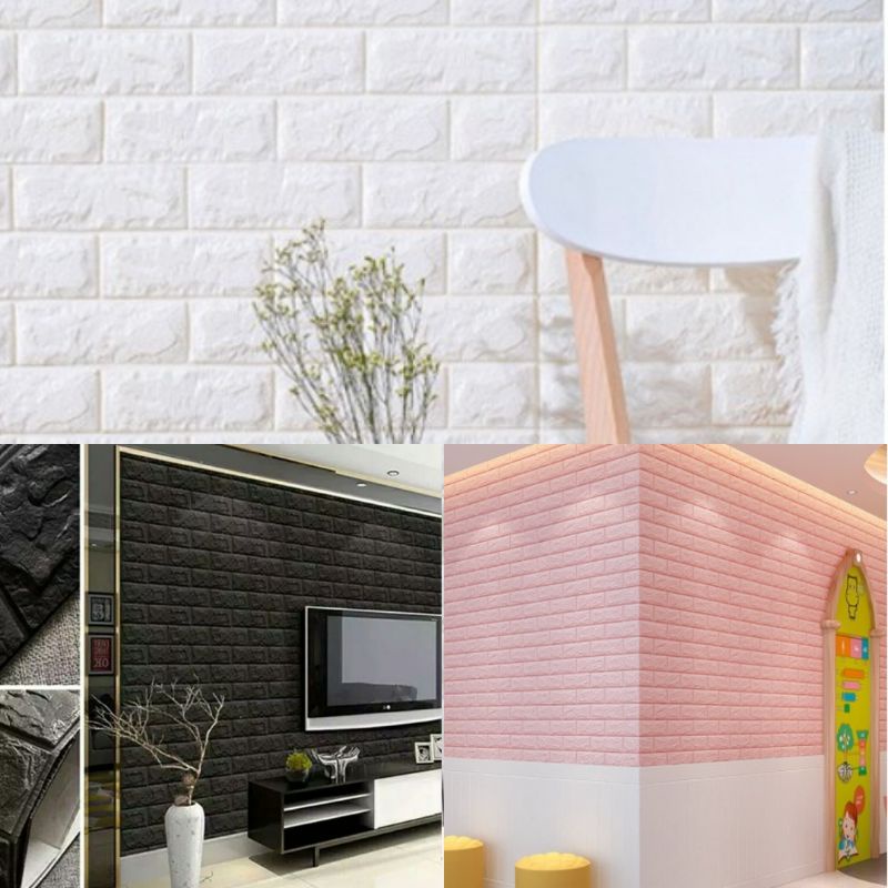 Walpaper dinding 3d foam motif batu bata 70x77cm