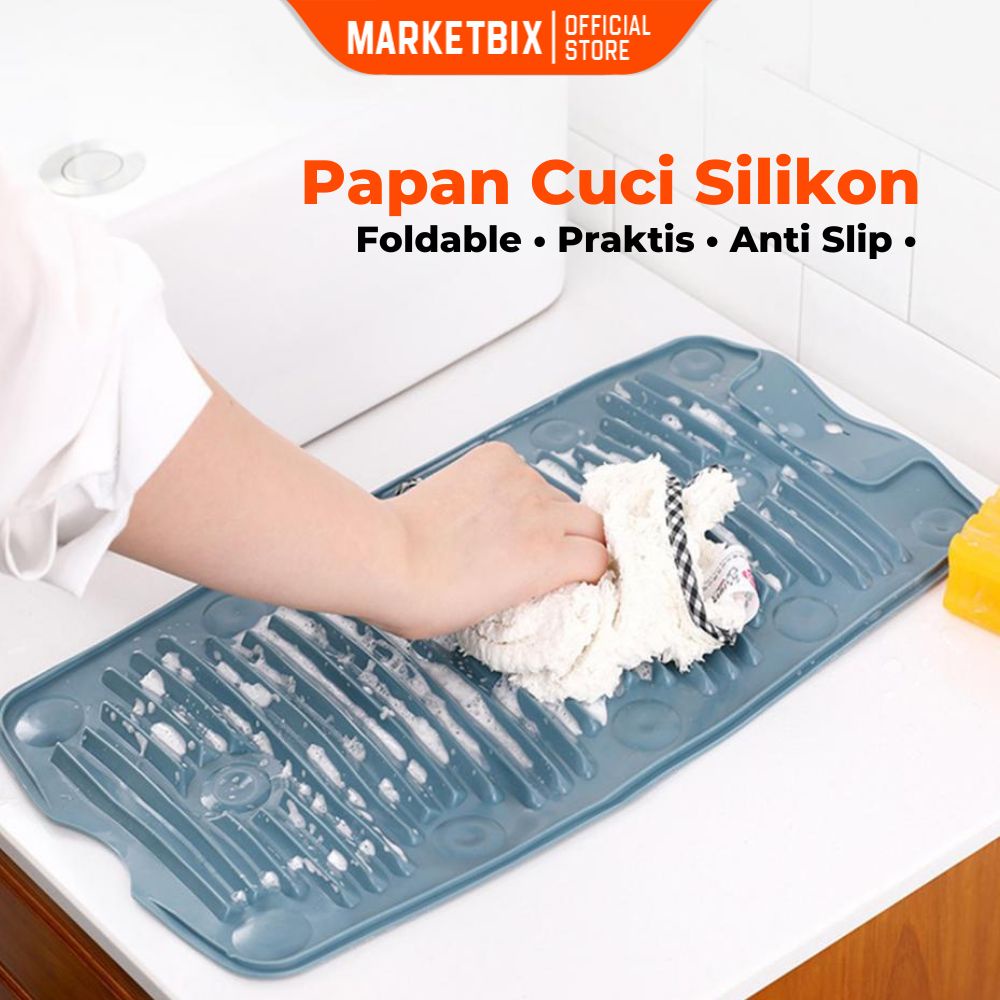 MARKETBIX Papan Cuci Baju Multifungsi Anti Slip Bisa Dilipat Papan Baju Silikon Alat Penggilasan Pakaian