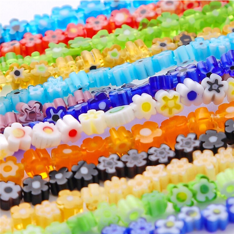 45pcs Manik-Manik Kaca Motif Bunga Warna Campur Untuk Membuat Perhiasan