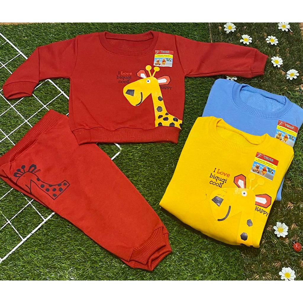 setelan sweater anak laki-laki/perempuan lengan panjang 3-18 bulan motif jerapah