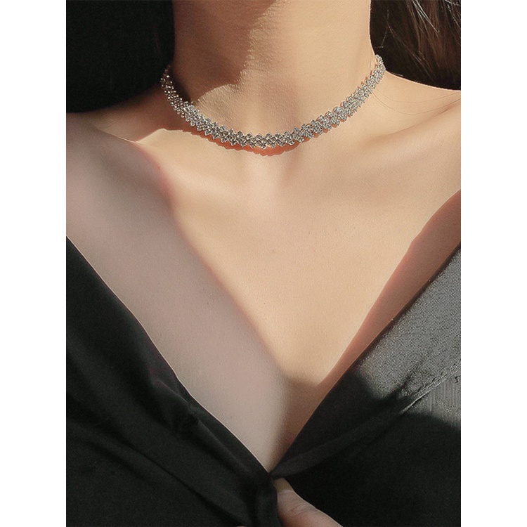 Kalung Choker Kristal Berlian Imitasi Bentuk Geometris Untuk Wanita