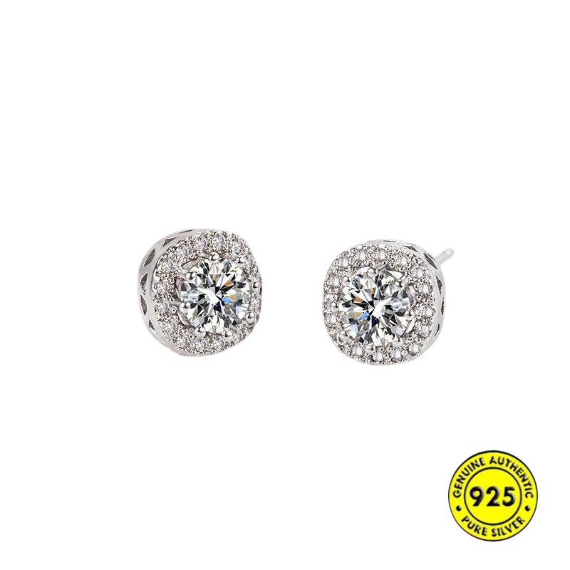 Anting Tusuk Sterling Silver 925 Bentuk Kotak Hias Berlian Imitasi Gaya Eropa / Amerika Untuk Wanita