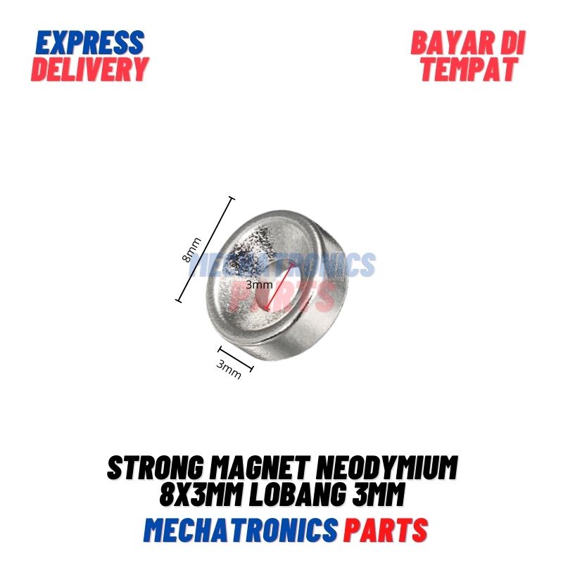 Strong Magnet Neodymium 8x3mm Lobang 3mm Ring 8x3 mm Bulat Lubang