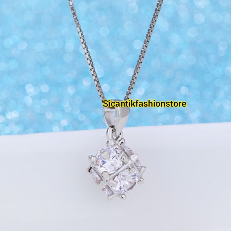 KALUNG LIONTIN PERAK SILVER 925 LAPIS EMAS PUTIH Kalung Titanium Silver 45CM/50CM Liontin Bulat Silver Fashion Wanita Terlaris Anti Karat Tidak Luntur