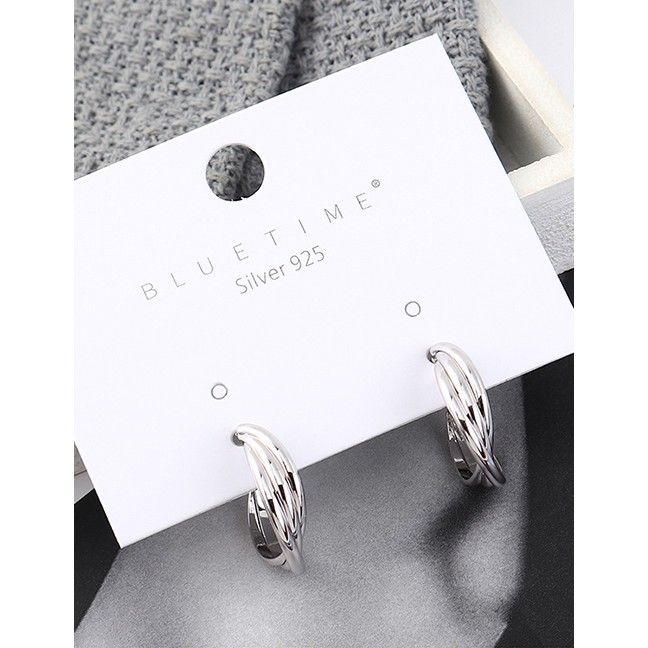 LRC Anting Tusuk Fashion 14k Gold Plated Three-layer Small Semi-circular Hollow S925 Silver Needle