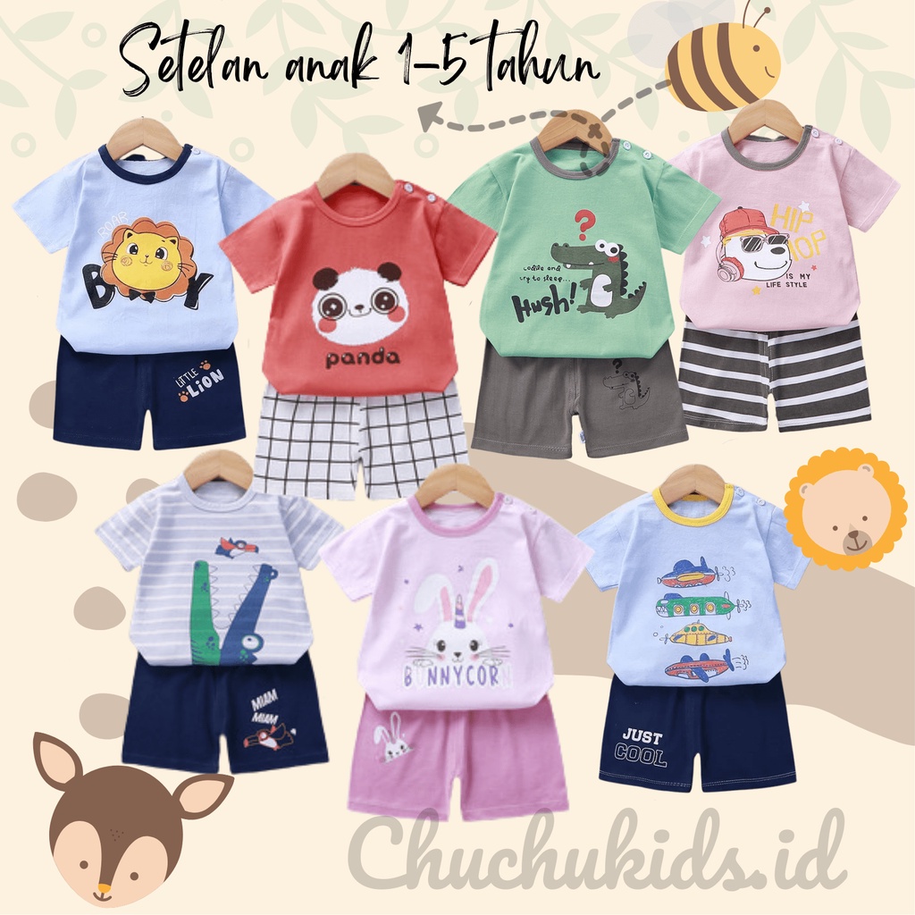 Setelan Baju Bayi Import / Setelan Lengan Pendek Pakaian Baju tidur Laki Laki perempuan COD