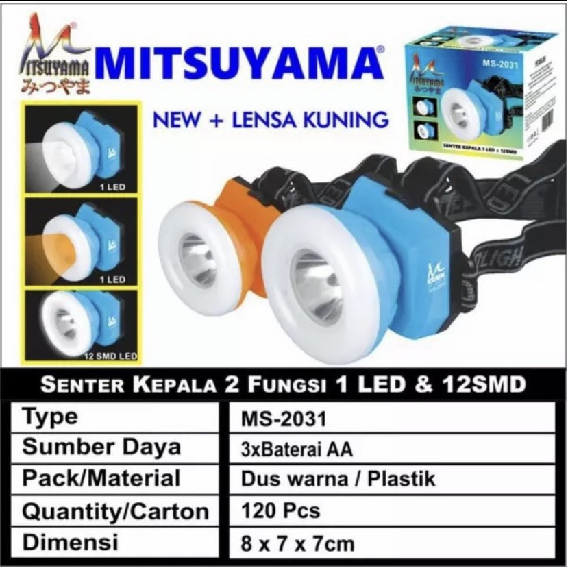 *BISA COD* TERMURAH* Senter Kepala MS-2013 Mitsuyama Batu Baterai Cahaya Putih Kuning