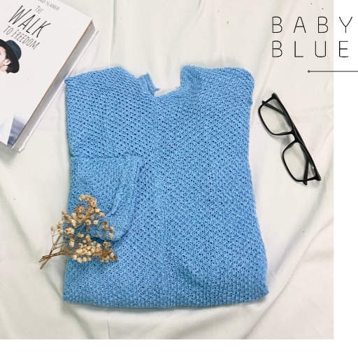 CARDIGAN RAJUT / BATWING KELELAWAR CARDIGAN / CARDIGAN BIG SIZE(PREMIUM)-BABY BLUE
