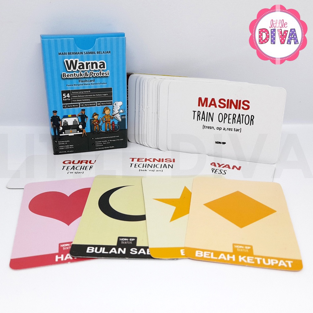 Flash Card Belajar WARNA BENTUK PROFESI - KONSEP FLASHCARD isi 48 shapes colours mainan edukasi flashcards flash card