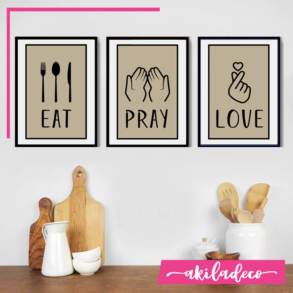 Hiasan Dinding Dapur WallDecor Kitchen Eat Drink Love bingkai dinding minimalis