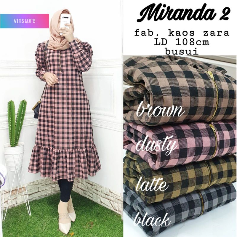 Miranda #2 Midi Dress Gamis Motif Kotak Pakaian Busana Wanita Muslimah Islami Bagus Elegant Keren Ke
