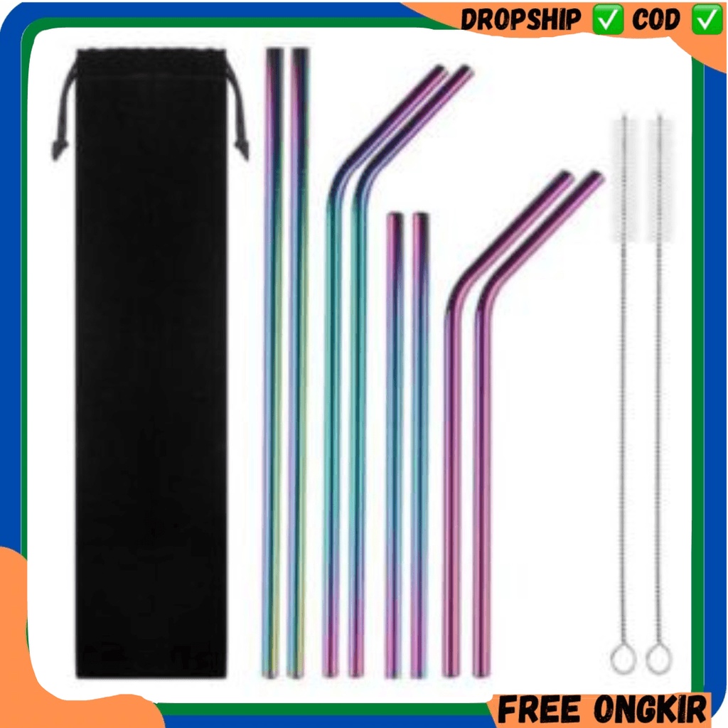 RAINBOW Paket Sedotan Stainless 4+4+2