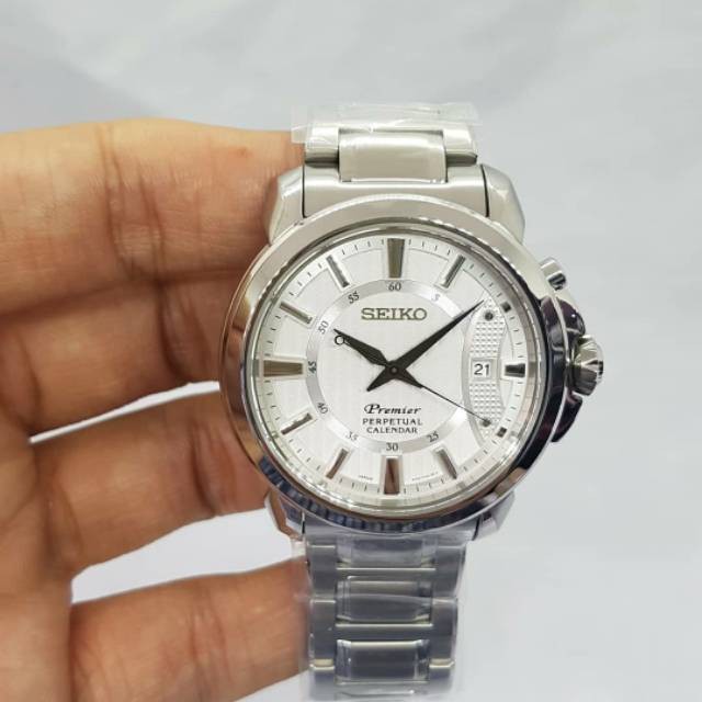 Seiko Premier SNQ155P1 Perpetual Sapphire White - Jam Tangan Pria SNQ155