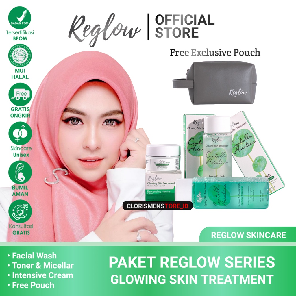 PAKET REGLOW SERIES Skincare Original Perawatan Pemutih Wajah Glowing Bpom Ampuh Free Pouch-1 Paket + Bonus