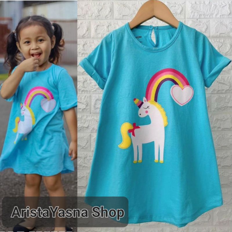 Daster Anak Smilee Sablon Vol 2 Motif Birumuda Little Pony Pelangi Size 1-5 tahun Dress Anak Kaos