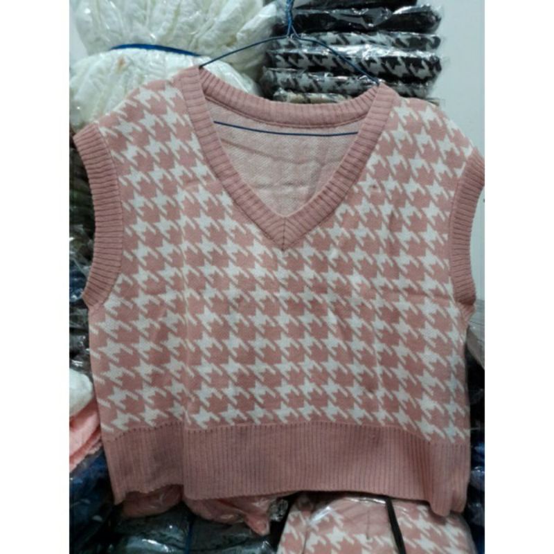 Jennie Vest rajut Houndstooth PREMIUM Import Vest Import Komputer Koreanstyle