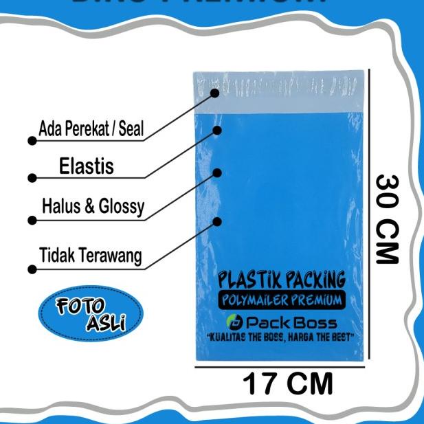 

✫ PREMIUM * BIRU 17x30 (+/-100 lembar) Polymailer Amplop Plastik Kurir ✸
