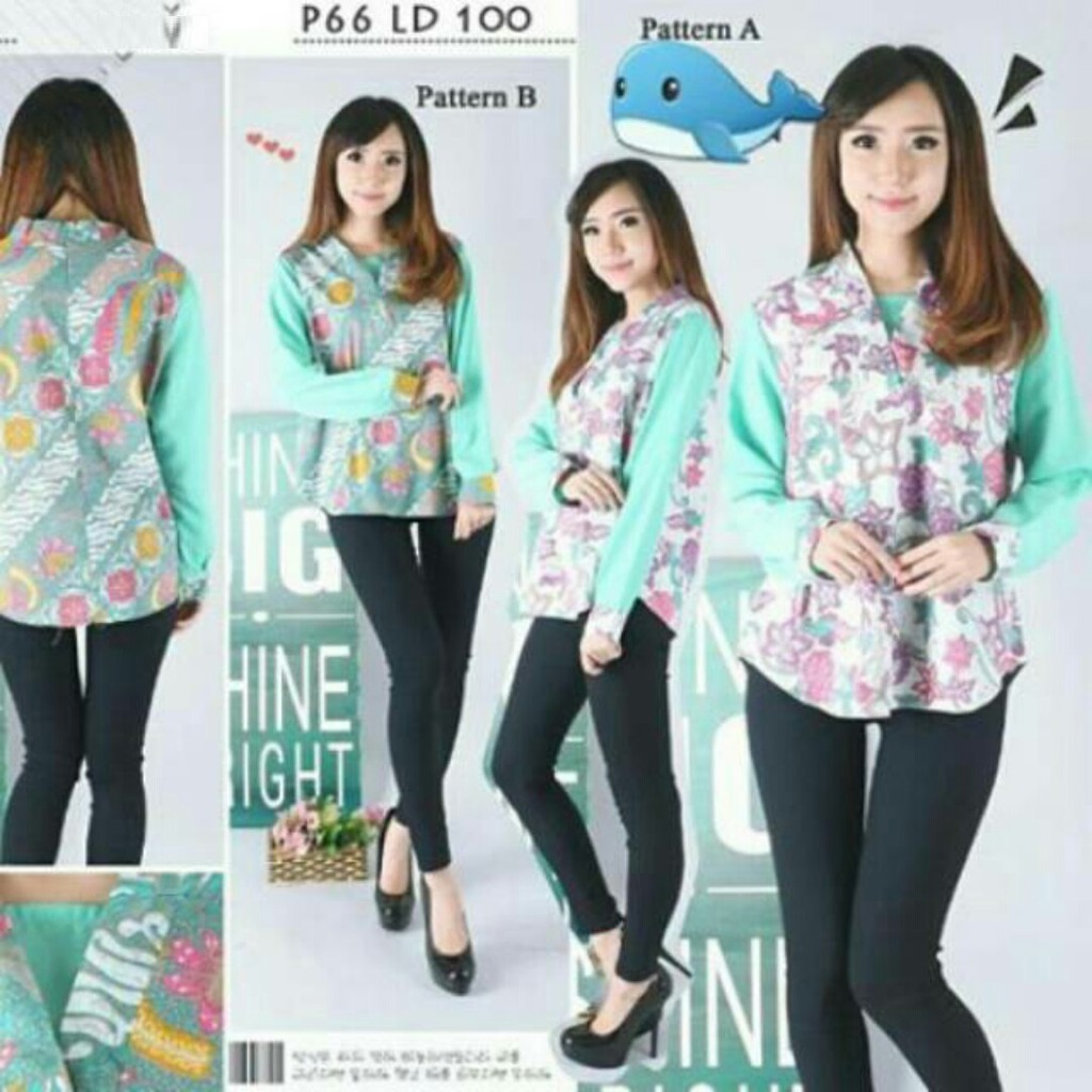 DISKON blus batik hijau tosca mint mix motif