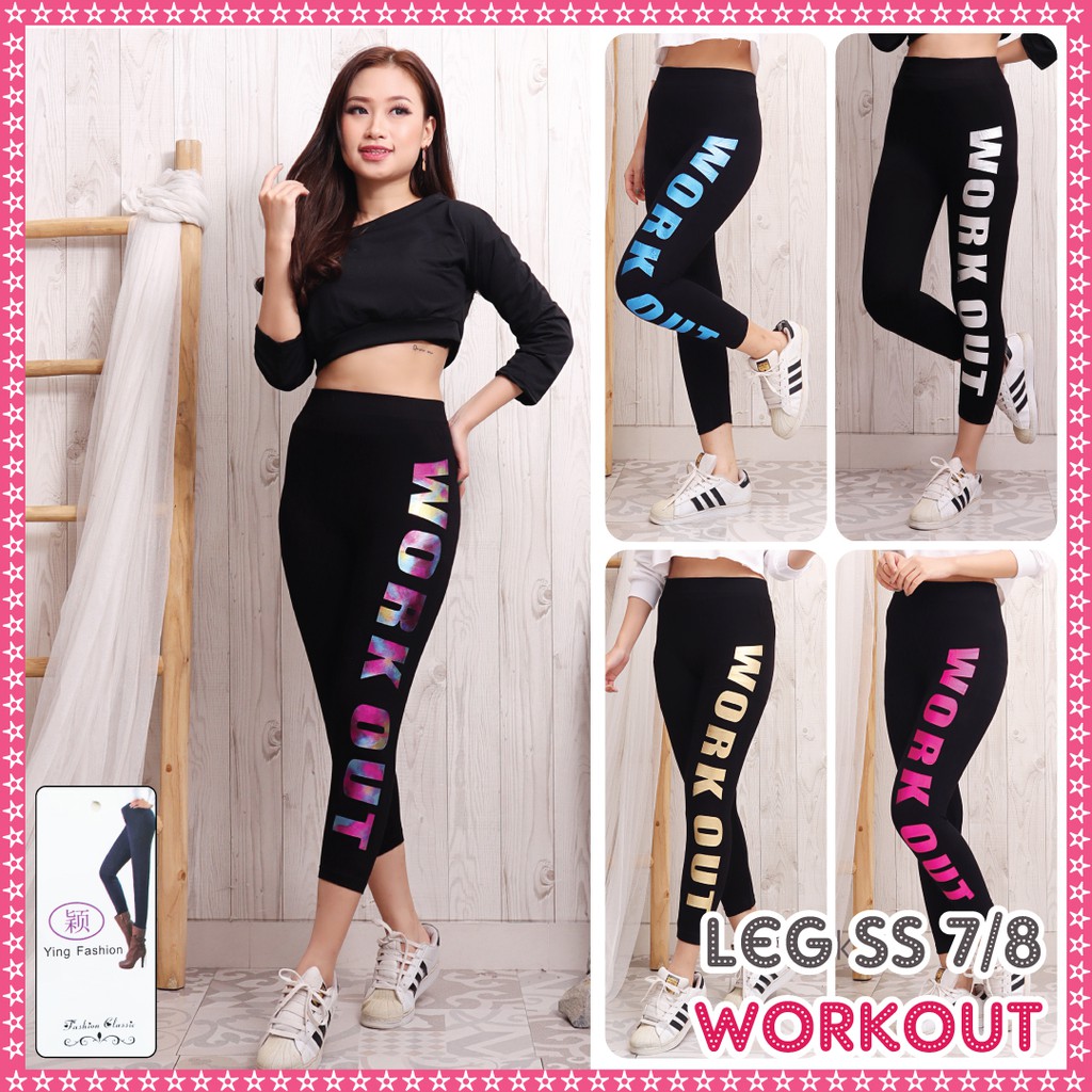 Legging Workout Pendek wanita / Legging ss workout pendek/ Legging sablon samping / legging jumbo work out