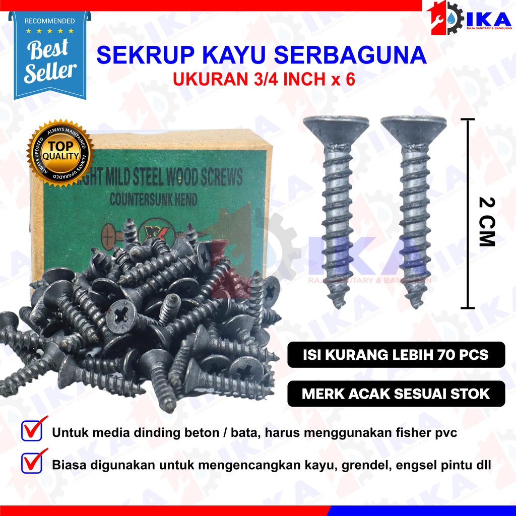 SKRUP KAYU 1/2&quot;- 3/4&quot; - 5/8 &quot; - 1&quot; - 11/2&quot; - 11/4&quot; - 2&quot; (+) PLUS / (HARGA 1 KOTAK - TIDAK DIECER) TERMURAH sekrup kayu kepala plus mata obeng kembang ukuran 1/2, 5/8, 3/4 inch sekrup kayu isp Ysk|wood screw| skrup| sekrup kayu