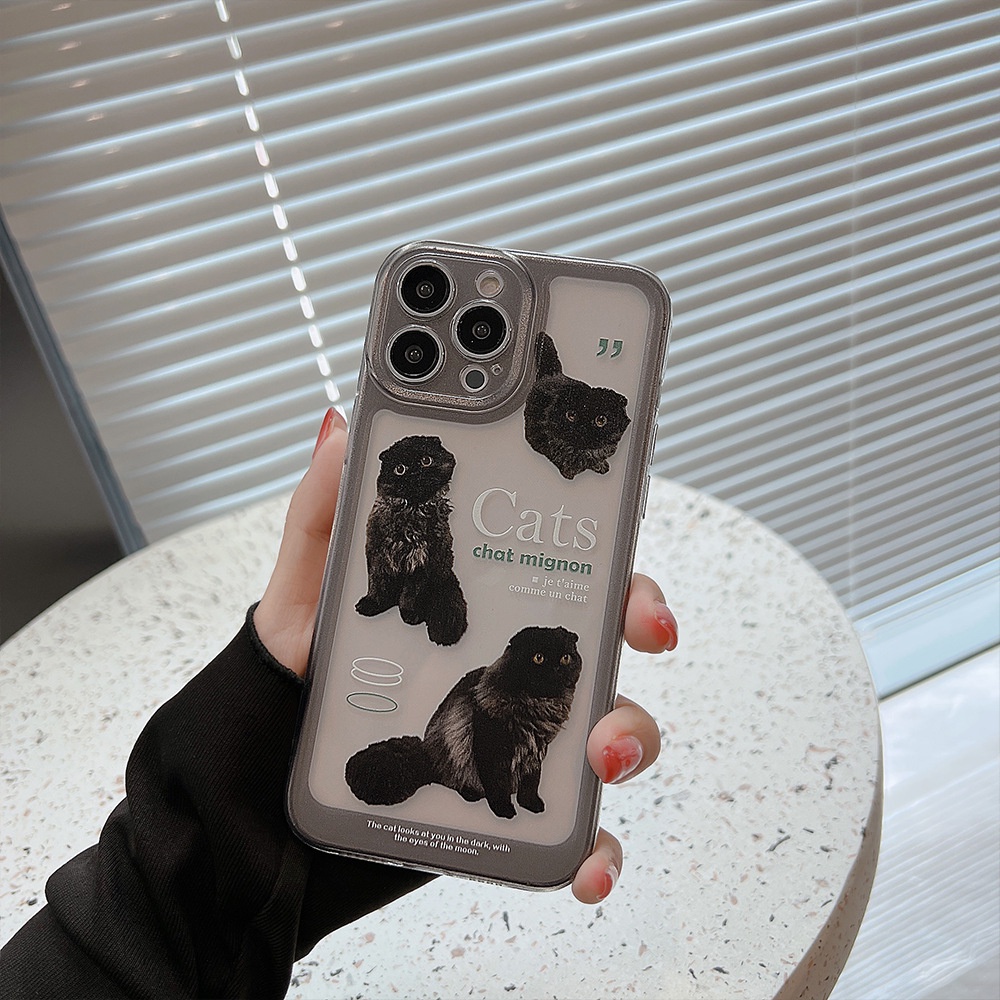 Ins Soft Case Silikon Transparan Motif Kucing Hitam Untuk Iphone 7 8 PLUS X XR XS 11 12 13 14 MINI PRO MAX SE