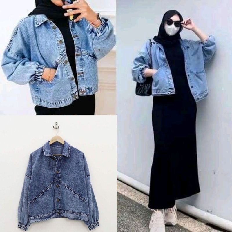 (NEW)Jaket Jeans Crop ribbon edition