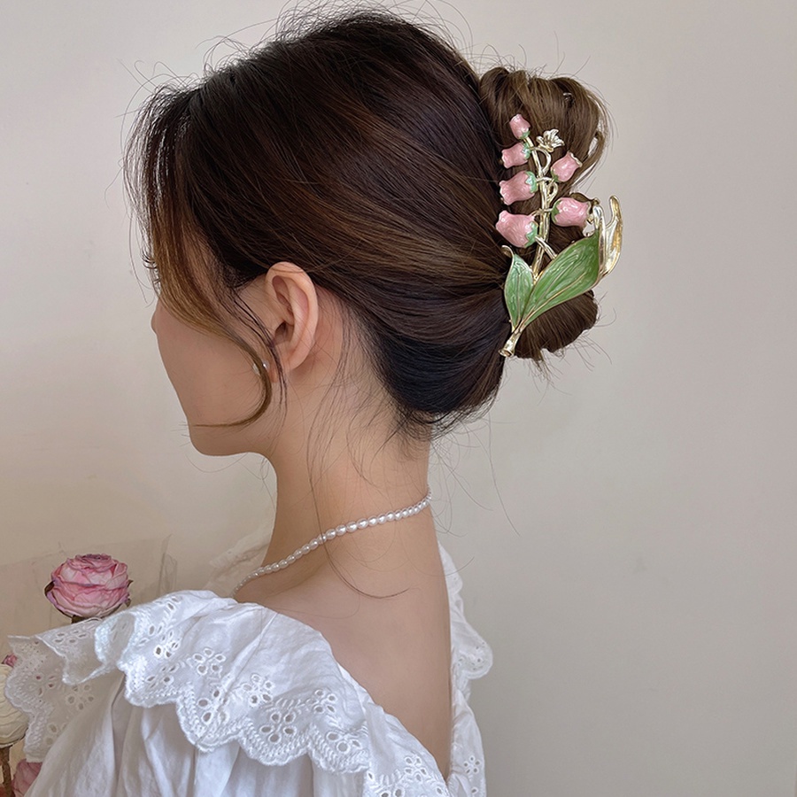 Jepit Rambut Ponytail Bentuk Bunga Aksen Mutiara Bahan Alloy Gaya Korea Untuk Wanita