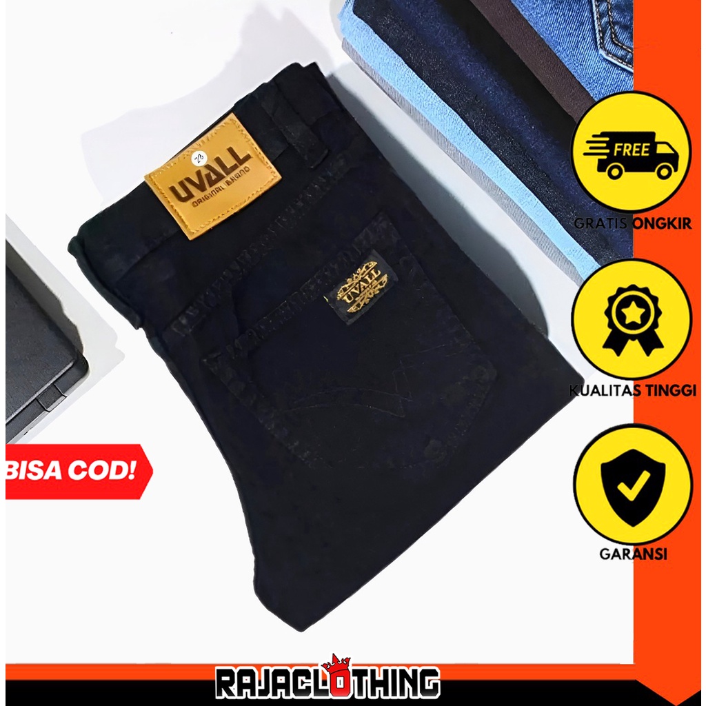 RCL - Celana Jeans Panjang Standar Uvall Regular Fit Basic Straight Cut Pria Casual Lapangan Original Premium Distro Edisi 3 Cream Coklat Abu