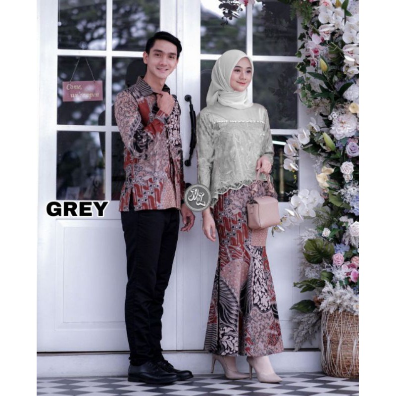 Couple Batik Kebaya Formal  Couple Batik Brukat Velvet Payet  Couple Pesta ( Kemeja + Kebaya )