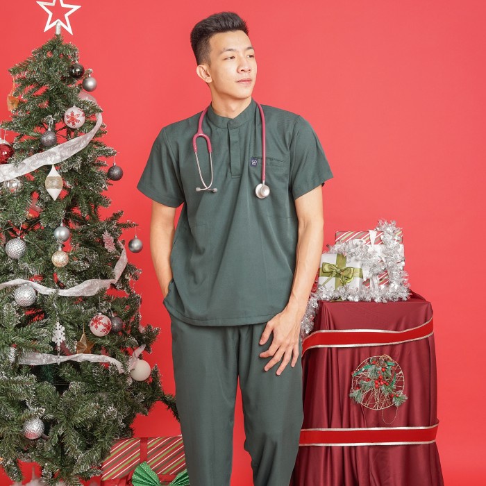 Baju Jaga MANDARIN SS - DARK GREEN Scrubs Theatre Blues Empirical Lengan Pendek