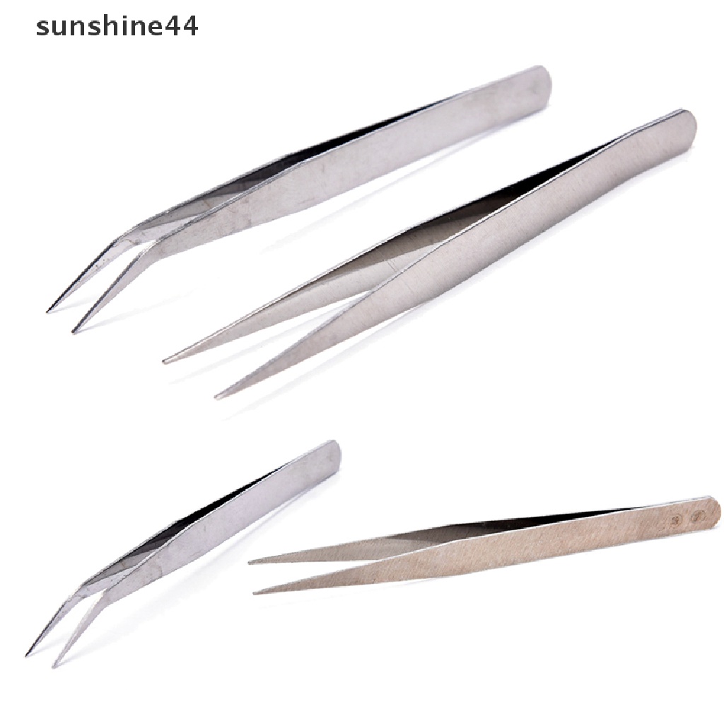 Sunshine 2pcs Pinset Lurus / Siku Bahan Stainless Steel Untuk Mengambil Patchwork