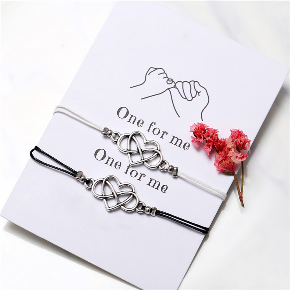 Hu Hu Hu Hu Hu Alat Bantu Pasang Kacamata♡ 2pcs / Set Gelang Tangan Pasangan / Pria / Wanita Desain Hati Interlocking Dengan Kartu