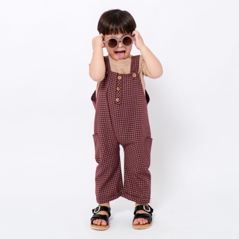 LONG OVERALL TARTAN - Promo 10.10 Jumper Anak Bayi Kotak Kids Cewek Cowo Perempuan Laki Unisex Lucu Murah 1-4Thn