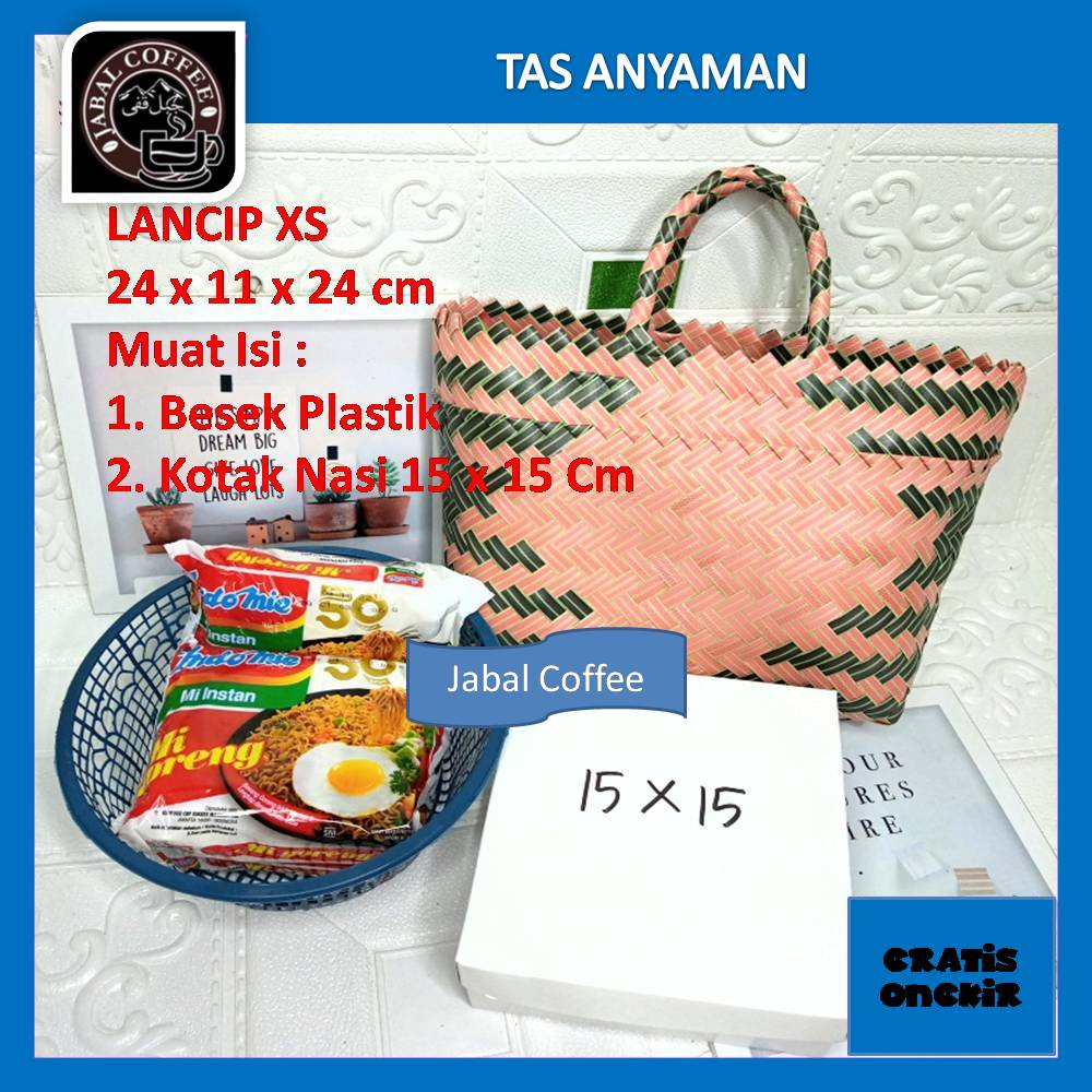 Tas Anyaman Plastik XS Ukuran 24 x 11 x 24 Cm Motif Lancip / Tas Anyaman Plastik Kotak Murah / Tas Belanja Anting