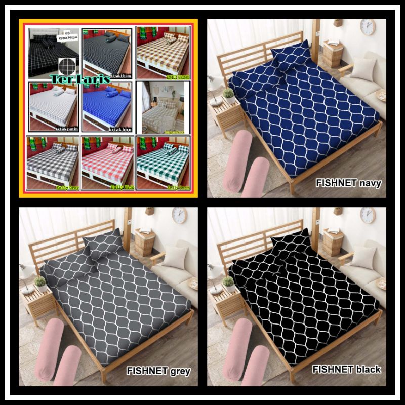 Sprei terlaris_murah_ motif kotak hitam putih biru King/Queen/Double 180x200 160x200  120x200